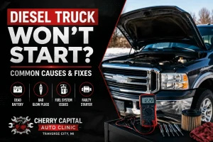 Diesel truck won't start? Learn the most common causes dead batteries, bad glow plugs, fuel gelling, clogged filters and how to fix them in Traverse City.